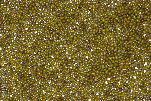 Lot of whole dry green mung beans flatlay isolated photo