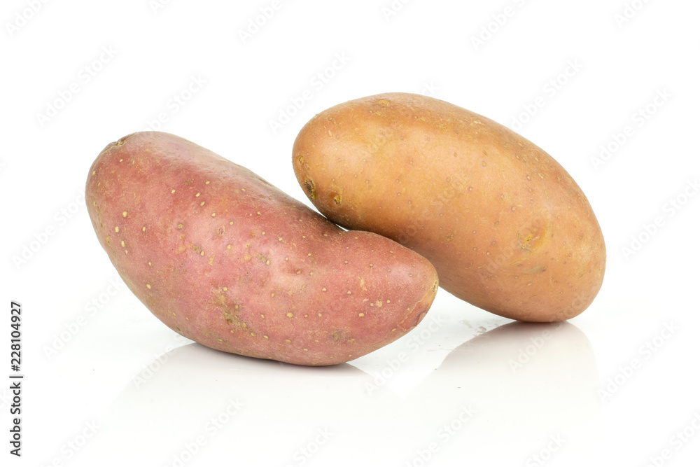 Group of two whole fresh red potato francelina variety isolated on white background Group of two whole fresh red potato francelina variety isolated on white background