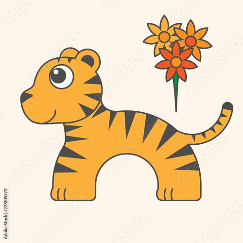Fototapeta Naklejka Na Ścianę i Meble -  Tiger cartoon style, vector art for kids