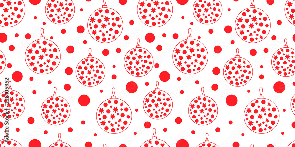 Christmas and New Year seamless pattern. Winter vector background with traditional holiday symbols: Christmas Toys, snow. Red, white colors. good choice for Holidays decoration, wrapp paper. Christmas and New Year seamless pattern. Winter vector background with traditional holiday symbols: Christmas Toys, snow. Red, white colors. good choice for Holidays decoration, wrapp paper.