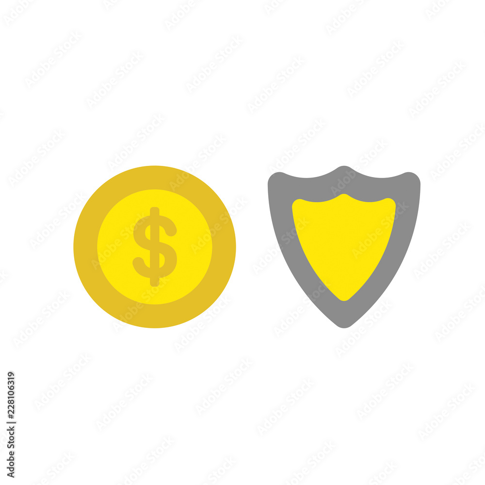 Vector icon concept of dollar coin with guard shield Vector icon concept of dollar coin with guard shield