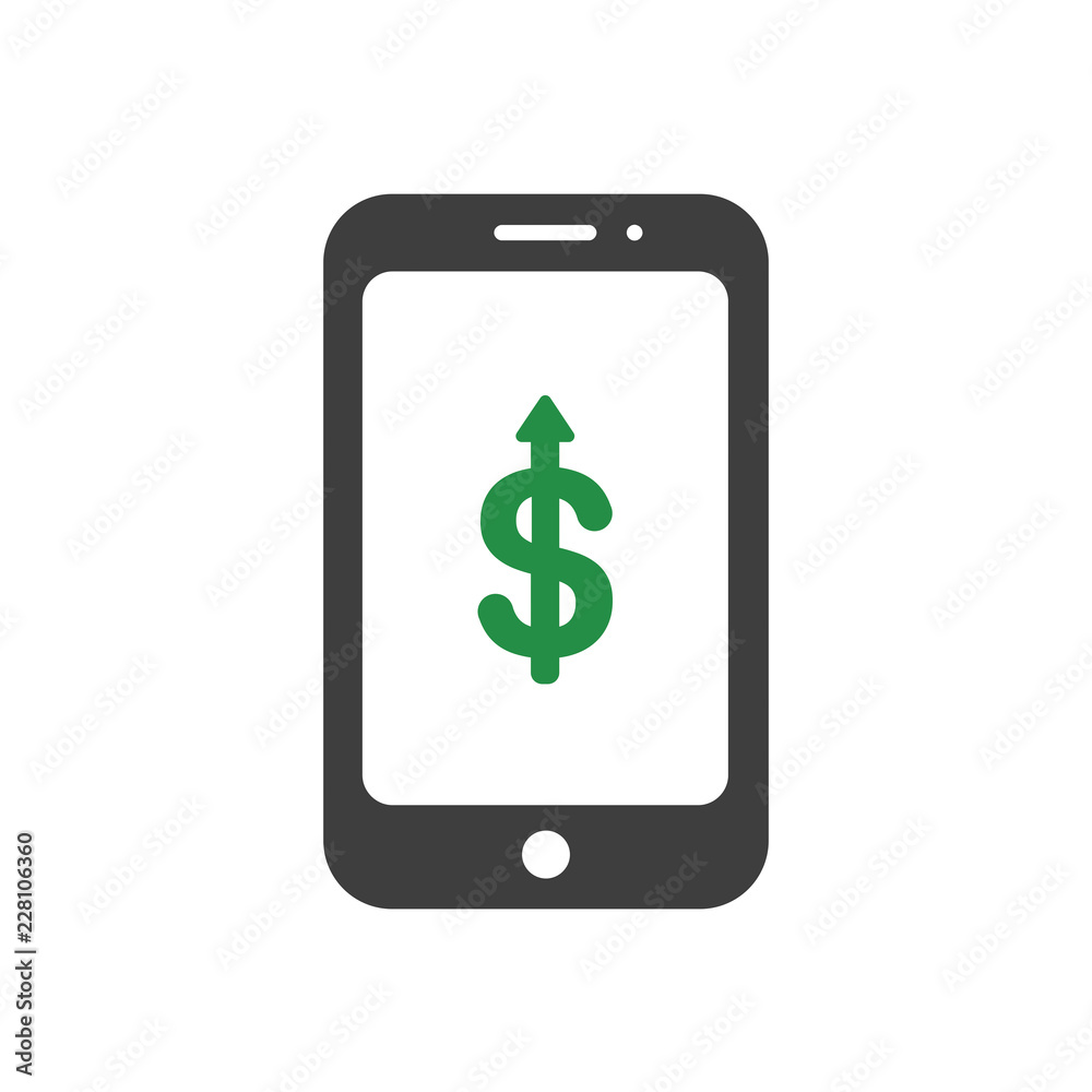 Vector icon concept of dollar symbol arrow moving down inside smartphone Vector icon concept of dollar symbol arrow moving down inside smartphone