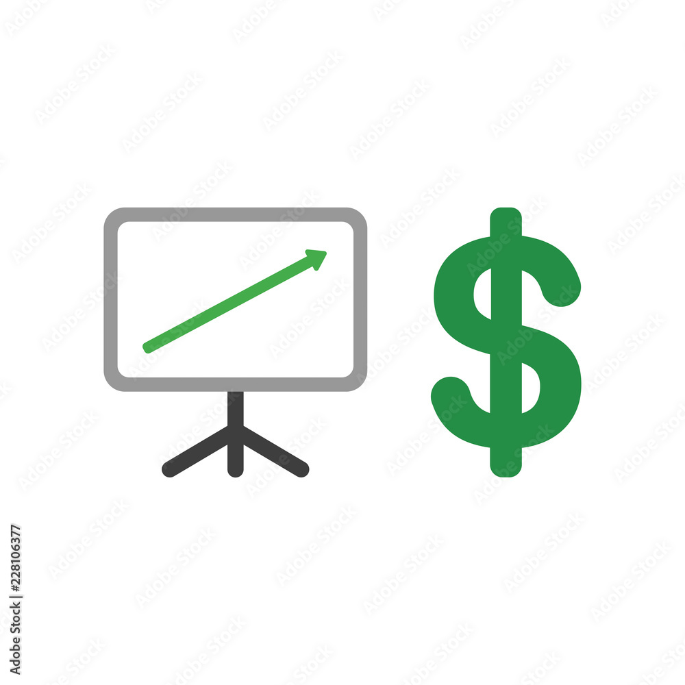 Vector icon concept of sales chart arrow moving up with dollar symbol Vector icon concept of sales chart arrow moving up with dollar symbol