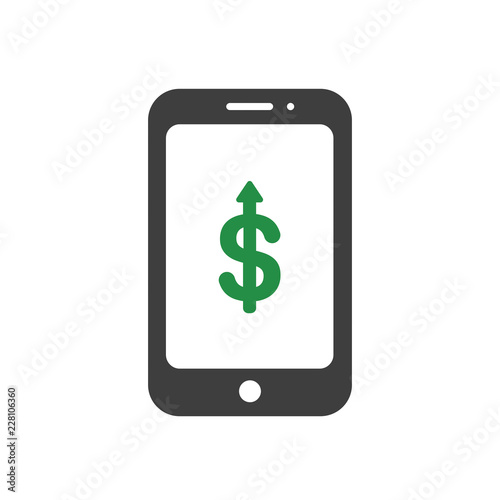 Vector icon concept of dollar symbol arrow moving down inside smartphone