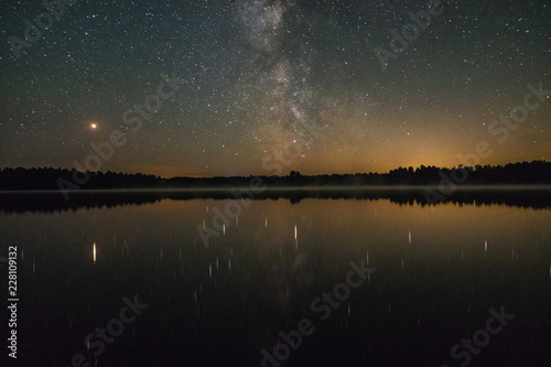 Beautiful milky way over a big lake on a summer night