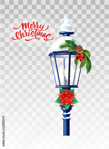 Vector realistic streetlight with snowcap new year