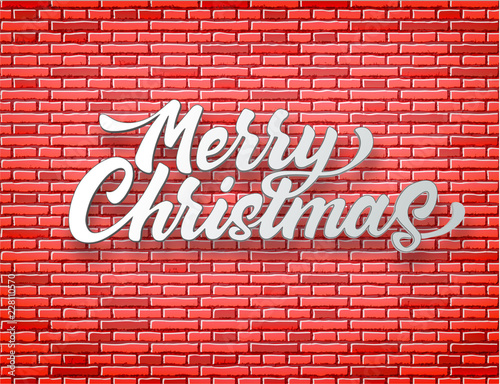 Vector merry christmas lettering red brick wall