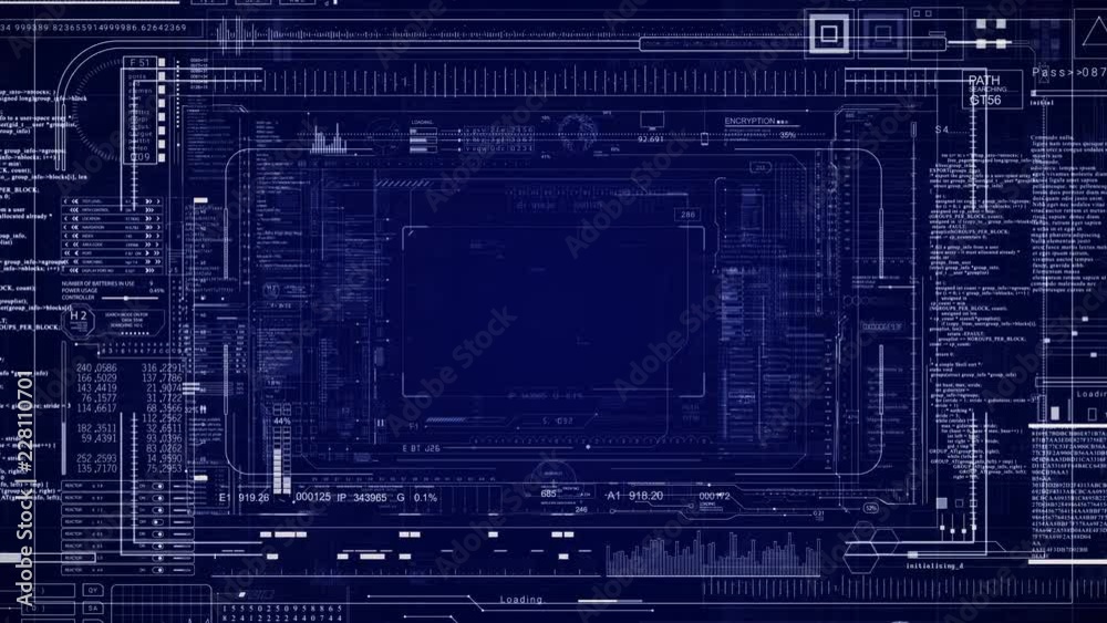 HUD looping zoom in.Hi tech.Flying through Digital Heads up displays infinite animation tunnel.Futuristic technological interface.Different colors and alpha channel in portfolio.Blue.Type 5