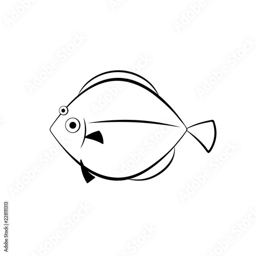 Flatfish outline icon. Seafood clipart isolated on white background