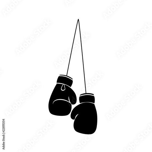 Hanging boxing gloves silhouette icon. Clipart image isolated on white background