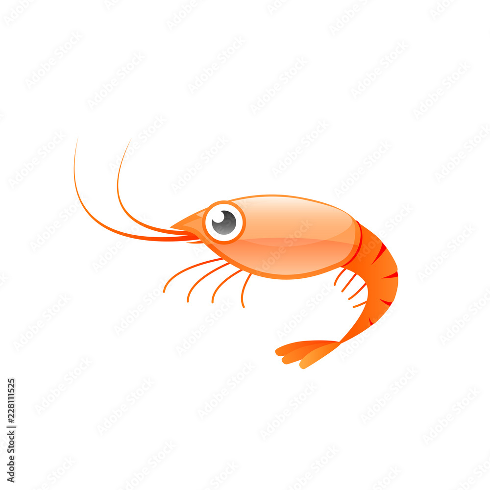 Red shrimp cartoon icon. Seafood clipart isolated on white background