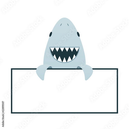 Cartoon smile shark with open mouth. Clipart image isolated on white background