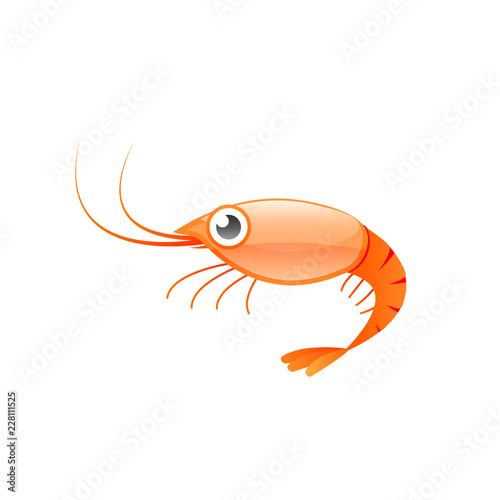 Red shrimp cartoon icon. Seafood clipart isolated on white background