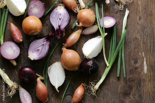 natural organic onions of different varieties
