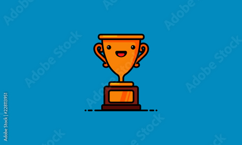 Simple Flat Trophy Vector Illustration With Smiling Face