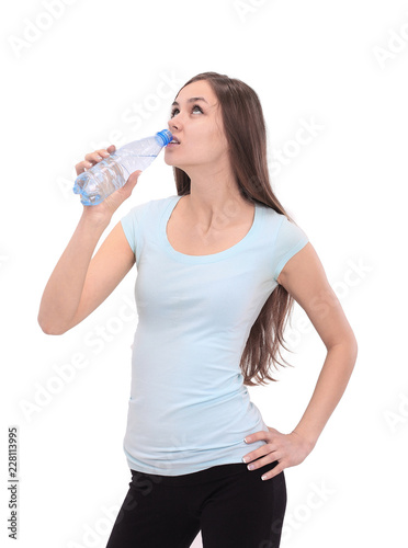 fitness woman with water bottle.isolated on white