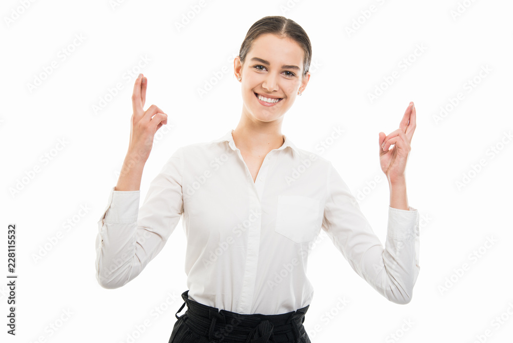 Young pretty bussines woman showing double cross finger gesture Young pretty bussines woman showing double cross finger gesture