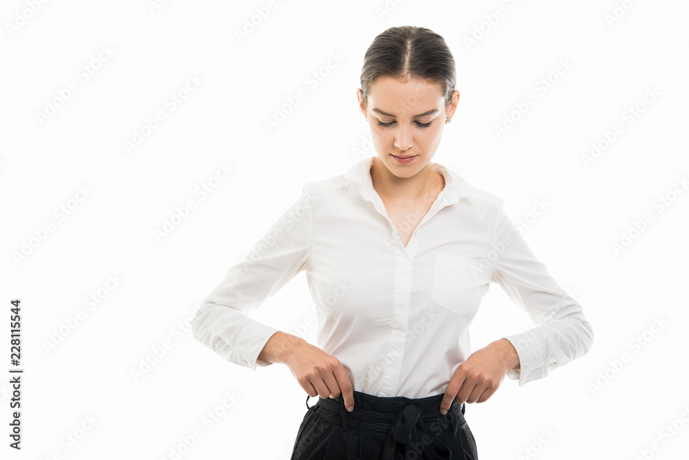 Young pretty bussines woman arranging shirt gesture Young pretty bussines woman arranging shirt gesture