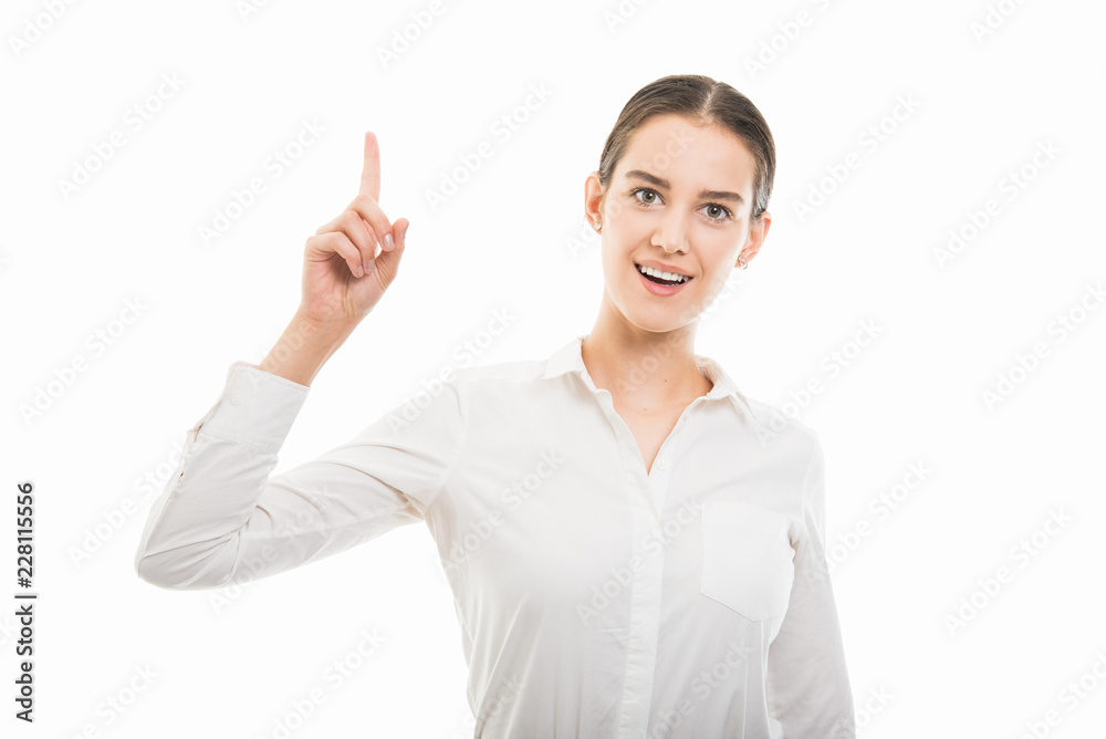 Young pretty bussines woman showing got idea gesture Young pretty bussines woman showing got idea gesture