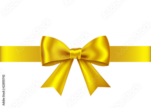 Golden gift ribbon and bow for Christmas, New Year decoration.