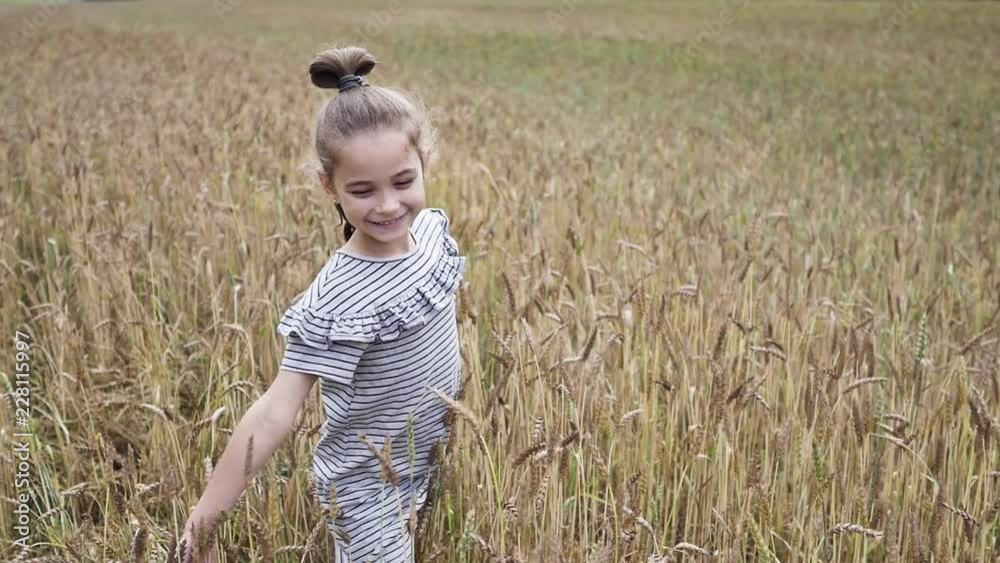 Little girl in the wheat field. Slow motion. Little girl in the wheat field. Slow motion.
