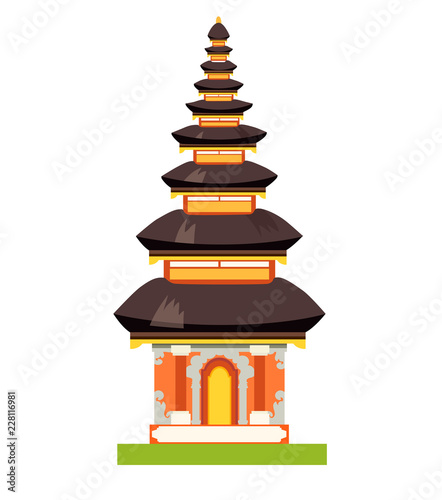 Balinese Ethnic Temple vector illustration. National indonesian style pura in Bali, Indonesia. Ethnic historical building isolated on white background