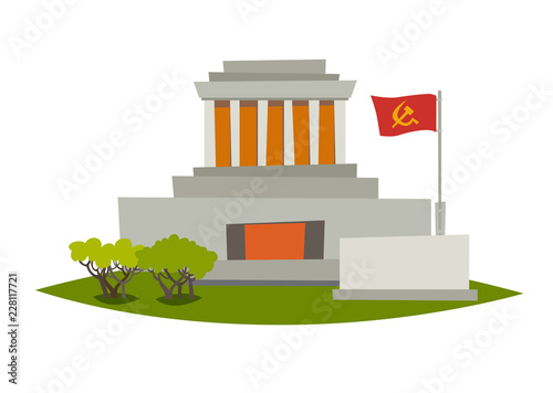 Mausoleum vector illustration. Ho Chi Minh mausoleum in Hanoi. Vietnam landmark, isolated on white background. Cartoon flat style