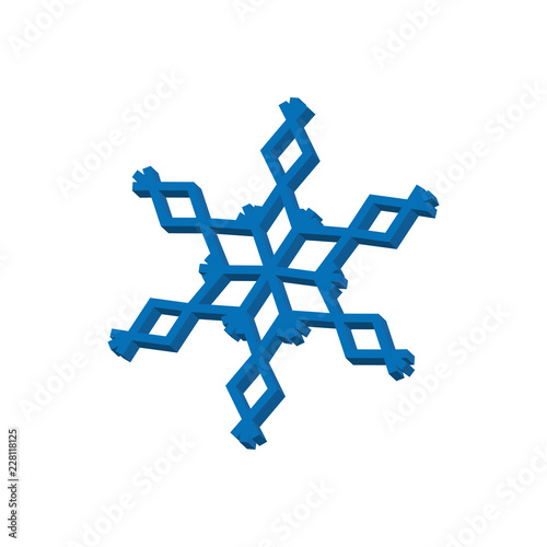 Big snowflake icon on white background symmetric dimond tassels 3d