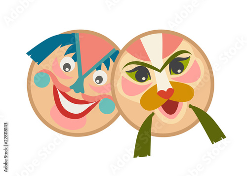 Traditional Vietnamese masks cartoon vector icon, isolated on white background