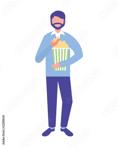 man holding popcorn movie film