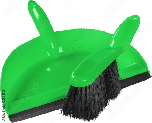 Green Brush with Dustpan - Isolated photo