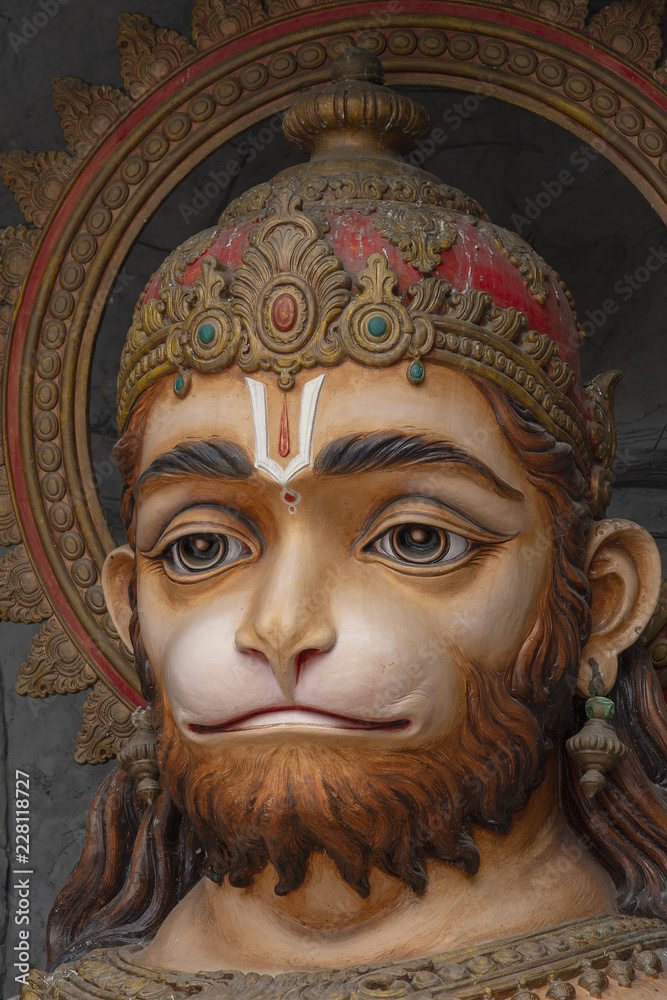 Hanuman head on the square in the city of Rishikesh, India