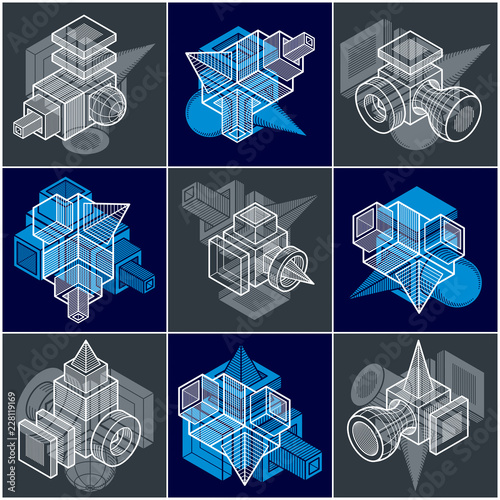 3D engineering vectors, collection of abstract shapes.