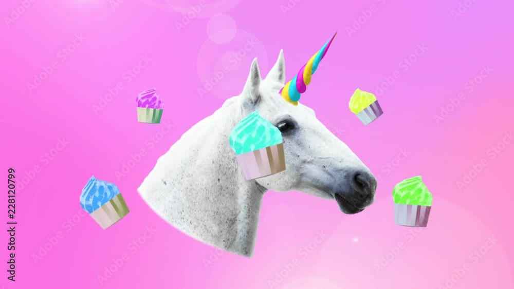 Animation minimal art. Unicorn and cake sweet vibes