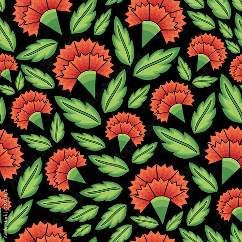 Flowers mexican folk pattern vector seamless. Traditional tehuana huipil floral embroidery ornament. Vintage red carnation background for day of the dead party, wallpaper, gift wrapping paper. photo
