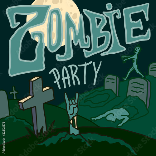 Halloween zombie party concept background. Hand drawn illustration of halloween zombie party vector concept background for web design