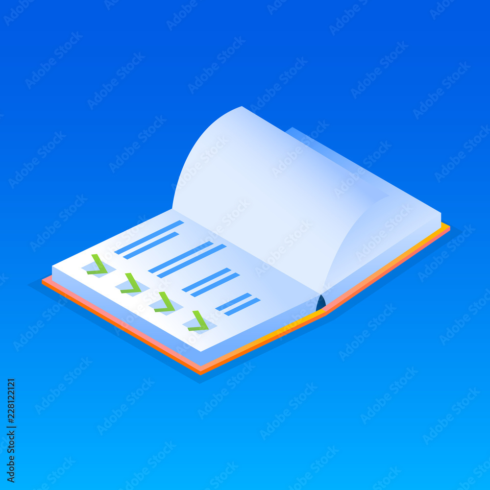 Note book checklist icon. Isometric of note book checklist vector icon for web design isolated Note book checklist icon. Isometric of note book checklist vector icon for web design isolated
