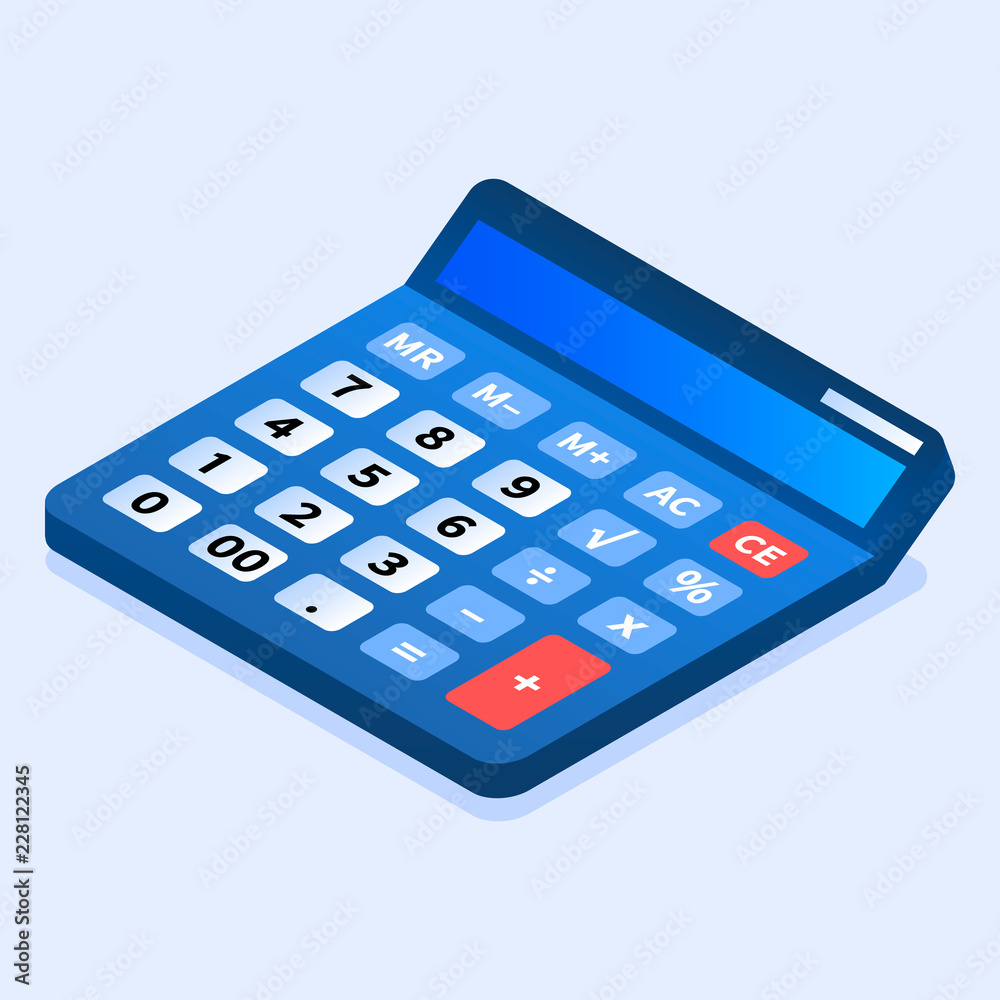 Blue calculator icon. Isometric of blue calculator vector icon for web design isolated Blue calculator icon. Isometric of blue calculator vector icon for web design isolated
