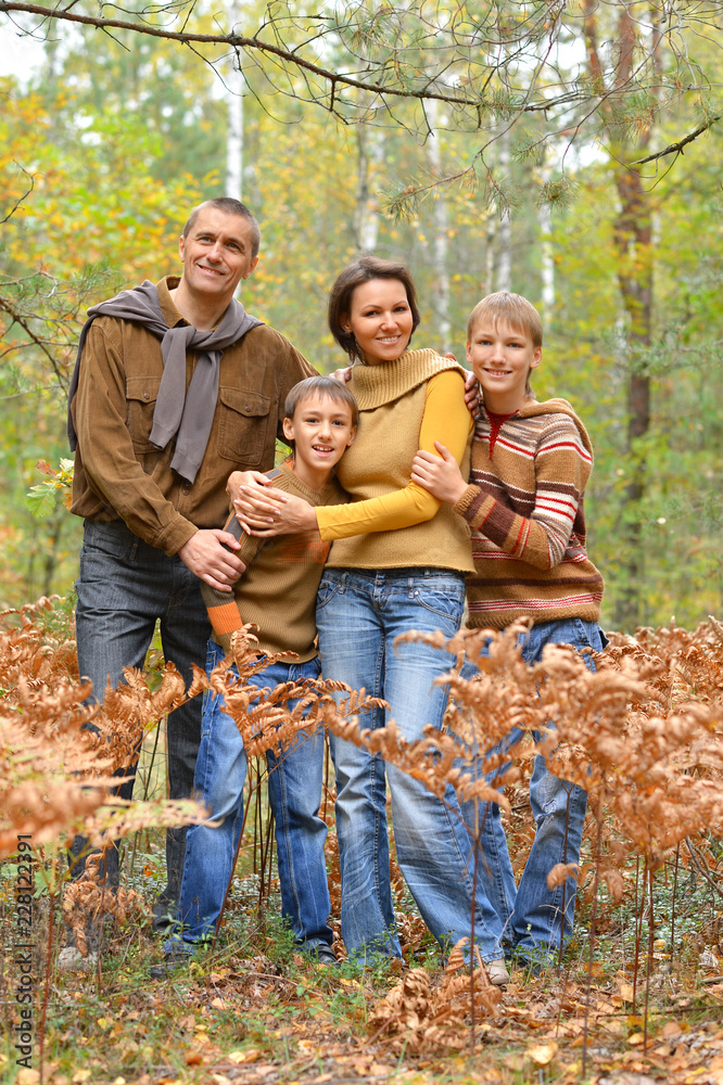 Fototapeta premium Portrait of family of four in park