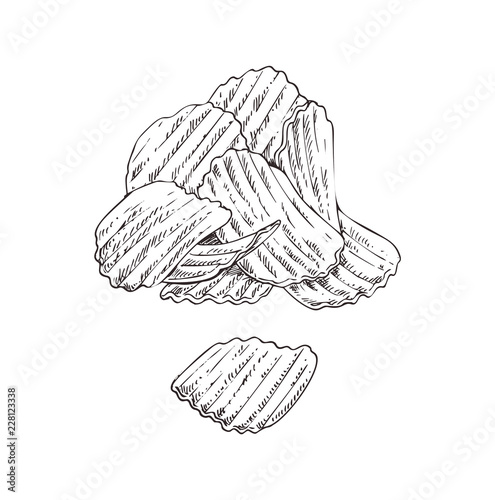 Chips Pile Isolated on White Background Poster