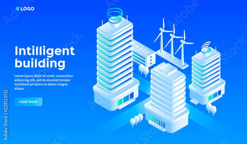 Smart city building concept background. Isometric illustration of smart city building vector concept background for web design