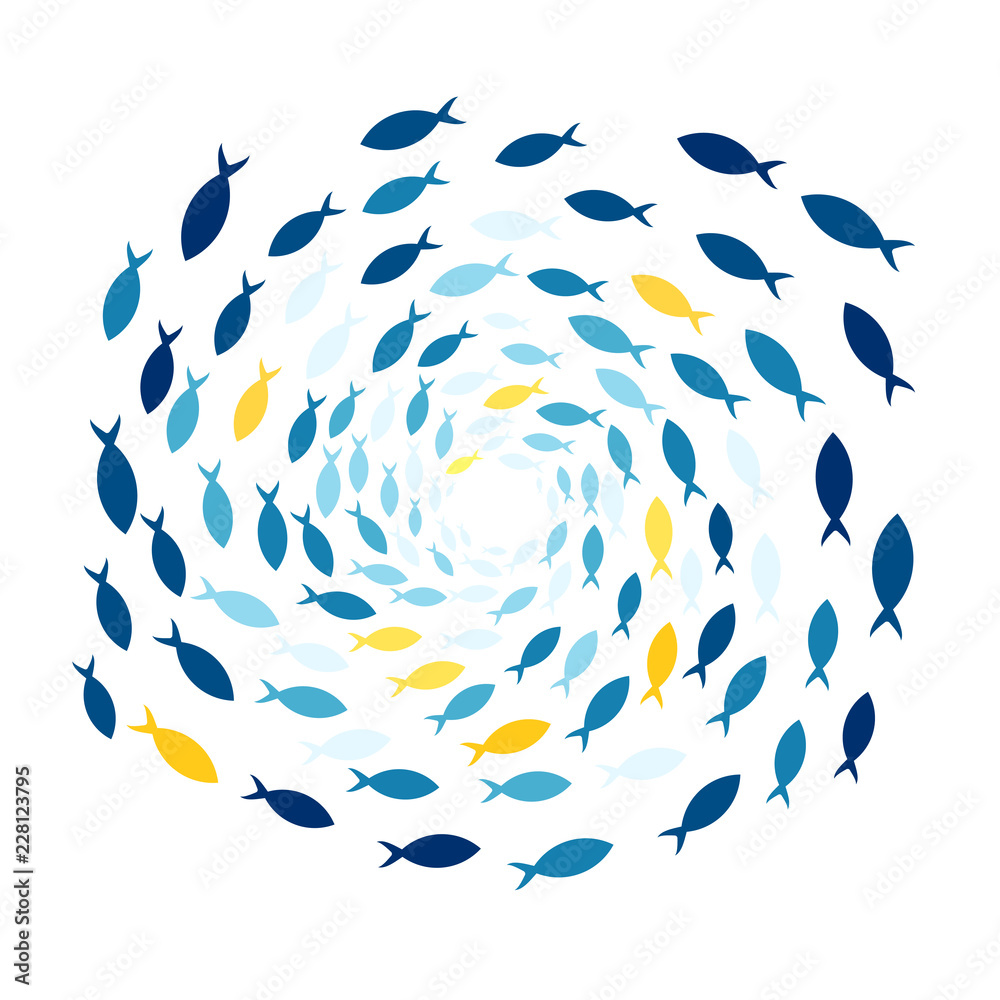 School of fish. Clipart image isolated on white background