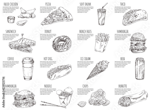 Soft Drink and Italian Pizza Vector Illustration