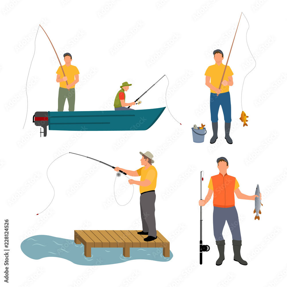 Fishing Process Isolated on White Vector Banner