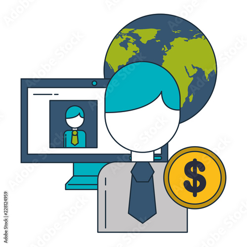 business character computer world coin money