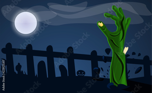 Zombie hand from ground concept background. Cartoon illustration of zombie hand from ground vector concept background for web design