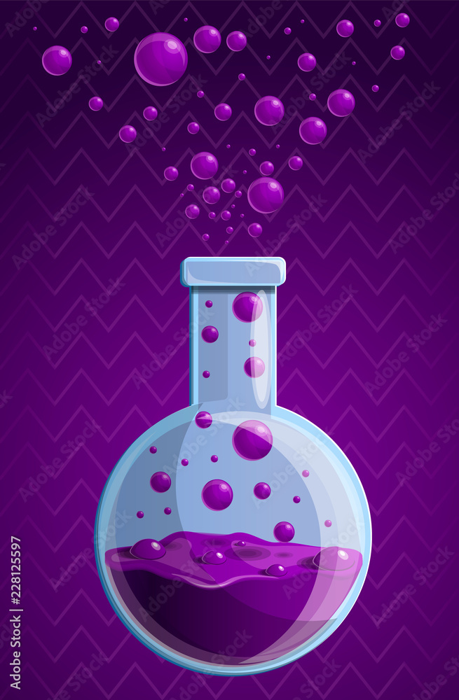 Purple chemical flask concept background. Cartoon illustration of purple chemical flask vector concept background for web design Purple chemical flask concept background. Cartoon illustration of purple chemical flask vector concept background for web design