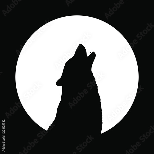 Wolf howls on the moon. Wolf mascot. Isolated symbol. Logo design. Vector illustration.