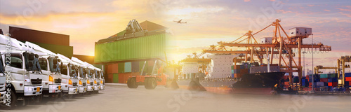 Multiple exposures of business shipping, logistics, industry background overall.