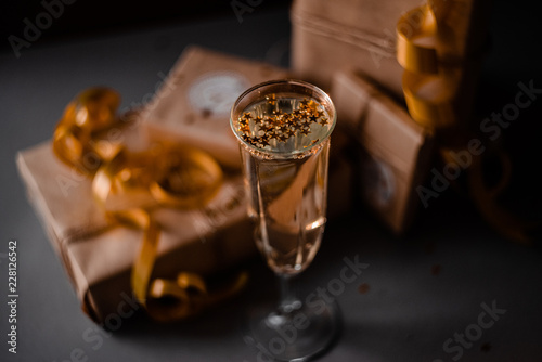 Champagne Glass Presents Decorations Background © Elina